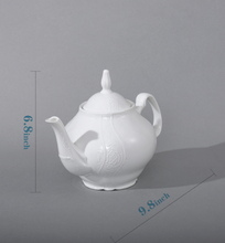 Load image into Gallery viewer, Eileen's Reserve Fine Porcelain White Teapot with Sculpture Surface, Light Weight, 34 Ounces
