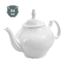 Load image into Gallery viewer, Eileen's Reserve Fine Porcelain White Teapot with Sculpture Surface, Light Weight, 34 Ounces