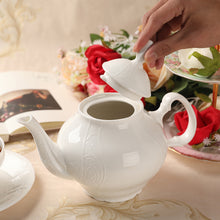 Load image into Gallery viewer, Eileen's Reserve Fine Porcelain White Teapot with Sculpture Surface, Light Weight, 34 Ounces