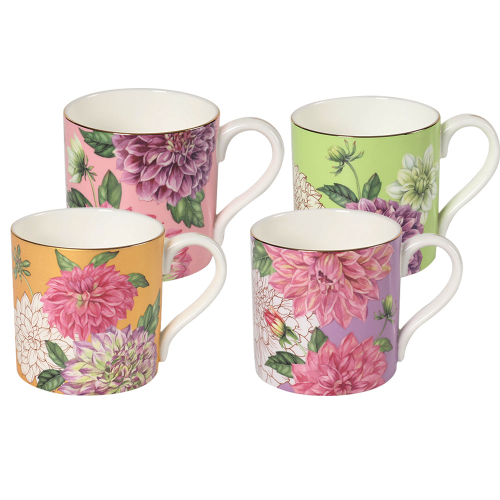 PULCHRITUDIE English Style Gold Rim Bone China Tea Mug Set, Set of Four