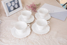 Load image into Gallery viewer, Fine Porcelain Ultra White Teacup and Saucer Set, Set of Four