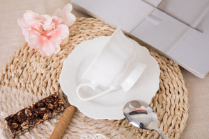 Fine Porcelain Ultra White Teacup and Saucer Set, Set of Four