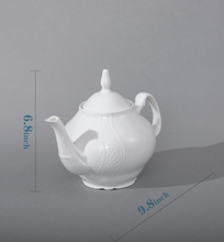 Load image into Gallery viewer, Eileen&#39;s Reserve Fine Porcelain White Teapot with Sculpture Surface, Light Weight, 34 Ounces