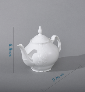 Eileen's Reserve Fine Porcelain White Teapot with Sculpture Surface, Light Weight, 34 Ounces