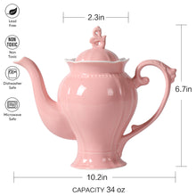 Load image into Gallery viewer, Fine Porcelain Pink English Teapot, Coffee Pot, Victoria Style, Light Weight, 34 Oz