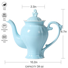 Load image into Gallery viewer, Fine Porcelain Light Blue English Teapot, Coffee Pot, Victoria Style, Light Weight, 34 Oz