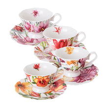 Load image into Gallery viewer, Fine Porcelain Eileen&#39;s Summer Time Teacup and Saucer, Set of 4