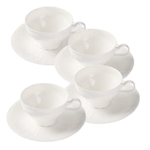 Load image into Gallery viewer, PULCHRITUDIE Fine China Milk White Teacup and Saucer Set, Sculpture Surface, Set of Four