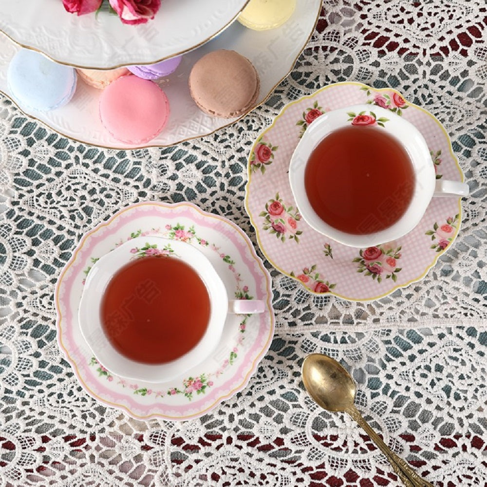 PULCHRITUDIE Fine Porcelain Teacup and Saucer Set, Eileen's Red Peony, Set  of Two