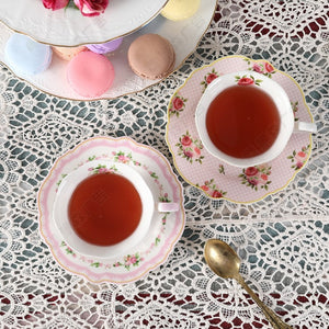 PULCHRITUDIE Teacup and Saucer Set Fine China Pink Floral Collection, Set of Four