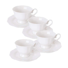 Load image into Gallery viewer, Fine Porcelain Ultra White Teacup and Saucer Set, Set of Four