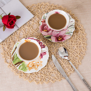 Fine Porcelain Eileen's Summer Time Teacup and Saucer, Set of 4