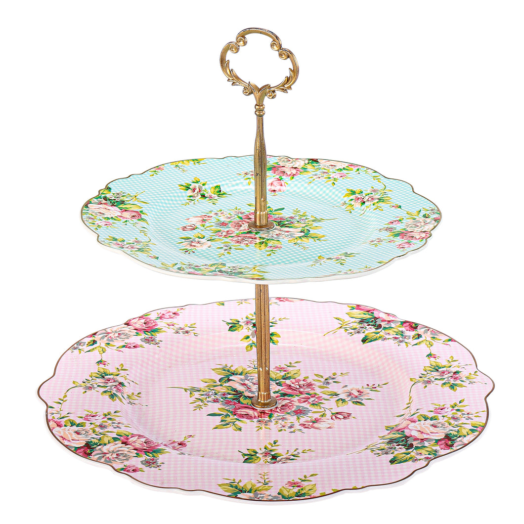 Pulchritudie Pink Azalea Porcelain Two-Tier Cake Stand Cake Plate