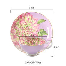 Load image into Gallery viewer, Pulchritudie Fine Bone China Teacup and Saucer Set, English Teasets, Floral Design with Golden Rim, Set of Four