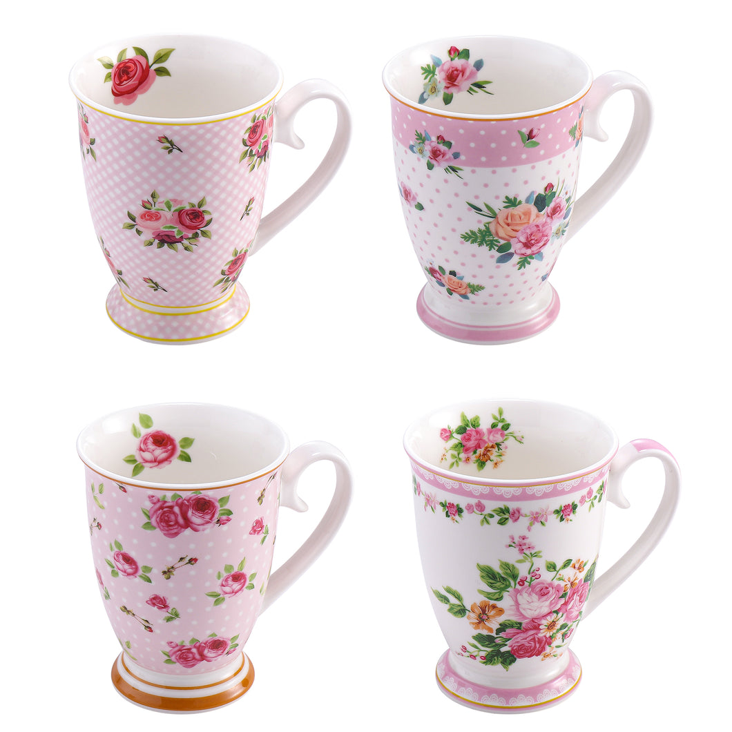 Pulchritudie Porcelain Coffee Mug, Tea Mugs Set, Pink Floral Collection, Set of Four