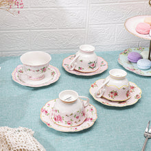 Load image into Gallery viewer, PULCHRITUDIE Teacup and Saucer Set Fine China Pink Floral Collection, Set of Four