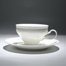 Load image into Gallery viewer, PULCHRITUDIE Fine China Milk White Teacup and Saucer Set, Sculpture Surface, Set of Four