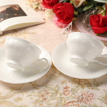 Load image into Gallery viewer, PULCHRITUDIE Fine China Milk White Teacup and Saucer Set, Sculpture Surface, Set of Four