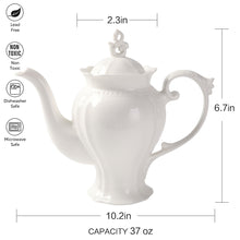 Load image into Gallery viewer, Fine Porcelain Ultra White English Teapot, Coffee Pot, Victoria Style, Light Weight, 34 Oz