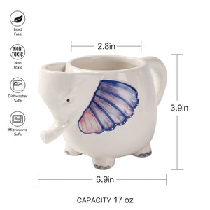 Elephant 17oz Ceramic Coffee Tea Mug, Hand Painted