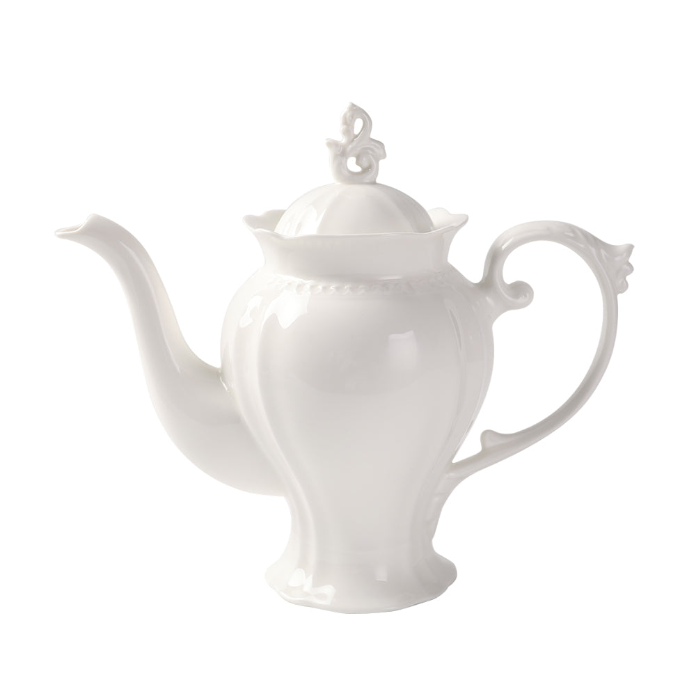 Fine Porcelain Ultra White English Teapot, Coffee Pot, Victoria Style, Light Weight, 34 Oz