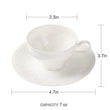 Load image into Gallery viewer, PULCHRITUDIE Fine China Milk White Teacup and Saucer Set, Sculpture Surface, Set of Four