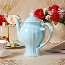 Load image into Gallery viewer, Fine Porcelain Light Blue English Teapot, Coffee Pot, Victoria Style, Light Weight, 34 Oz