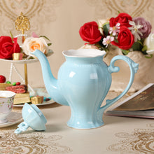 Load image into Gallery viewer, Fine Porcelain Light Blue English Teapot, Coffee Pot, Victoria Style, Light Weight, 34 Oz