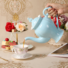 Load image into Gallery viewer, Fine Porcelain Light Blue English Teapot, Coffee Pot, Victoria Style, Light Weight, 34 Oz