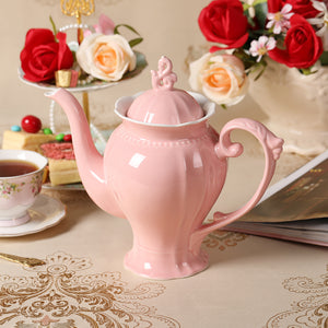 Fine Porcelain Pink English Teapot, Coffee Pot, Victoria Style, Light Weight, 34 Oz