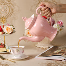 Load image into Gallery viewer, Fine Porcelain Pink English Teapot, Coffee Pot, Victoria Style, Light Weight, 34 Oz