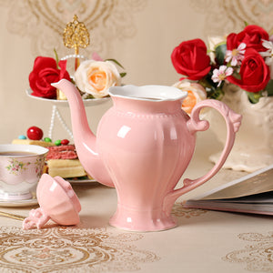 Fine Porcelain Pink English Teapot, Coffee Pot, Victoria Style, Light Weight, 34 Oz