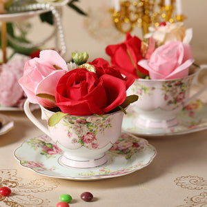 Pulchritudie Fine China 4-Piece Tea Cup and Saucer Set, Pink Azalea, Set of Two