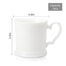 Load image into Gallery viewer, PULCHRITUDIE Fine Porcelain 16 Ounce White Coffee Mug, Set of Four