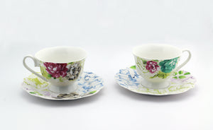 PULCHRITUDIE English Teacup and Saucer Set, Color Peony, Set of 2